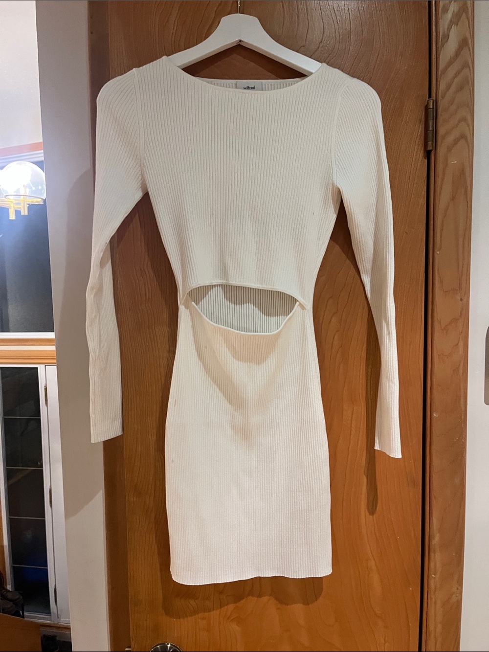Aritzia Wilfred Ribbed Cutout Long Sleeve Dress in Cream